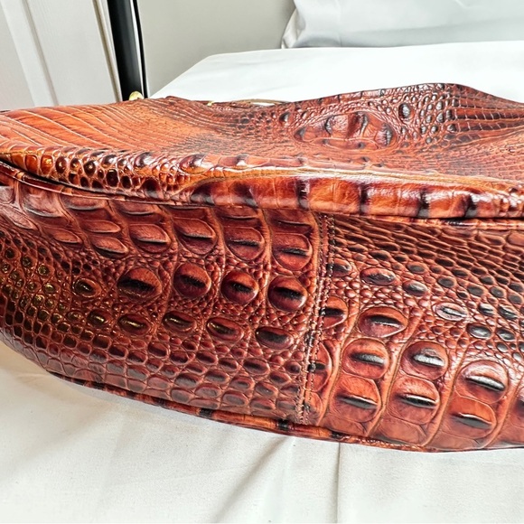 Brahmin Authentic Croc Lauren Pecan Leather Shoulder Bag w/Tassel/Hand Tag - Picture 13 of 13